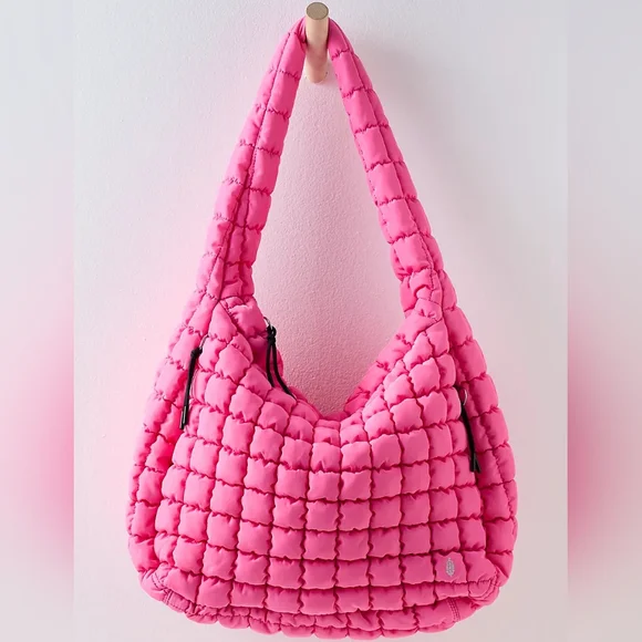 FP Movement Quilted Carryall Tote Gym Bag Bubblegum Pink Free People Neon Hobo